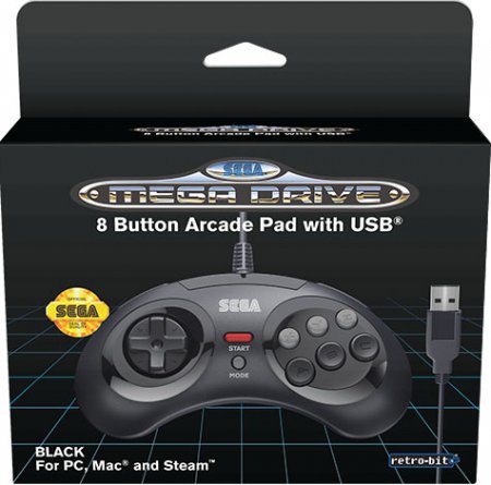 Retro-Bit Sega Mega Drive 8 Button USB Arcade Pad Black