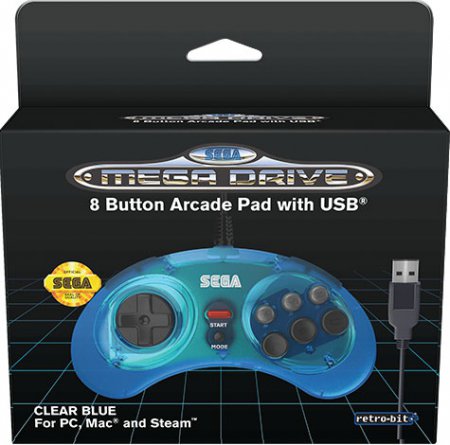 Retro-Bit Sega Mega Drive 8 Button USB Arcade Pad Clear Blue