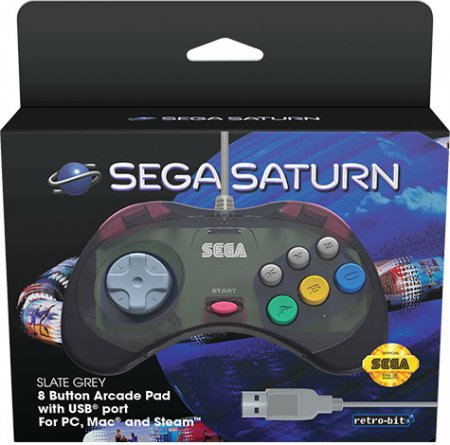 Retro-Bit Sega Saturn USB Control Pad Slate Grey