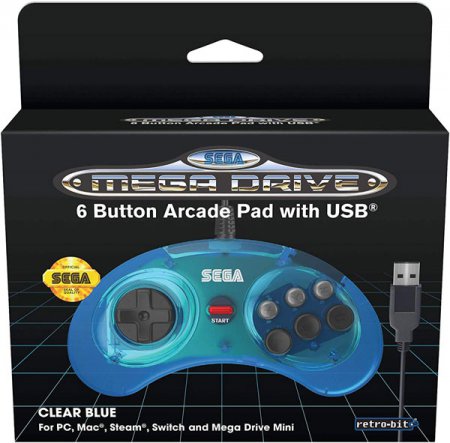 Retro-Bit Sega Mega Drive 6 Button USB Arcade Pad Clear Blue