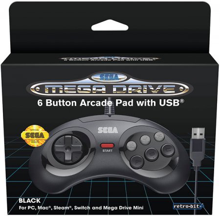 Retro-Bit Sega Mega Drive 6 Button USB Arcade Pad Black