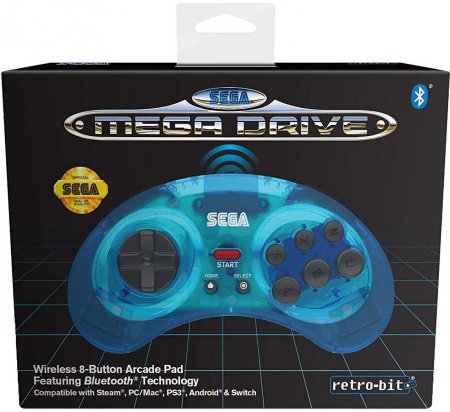 Retro-Bit Sega Mega Drive 8 Button Wireless Bluetooth Controller Clear Blue
