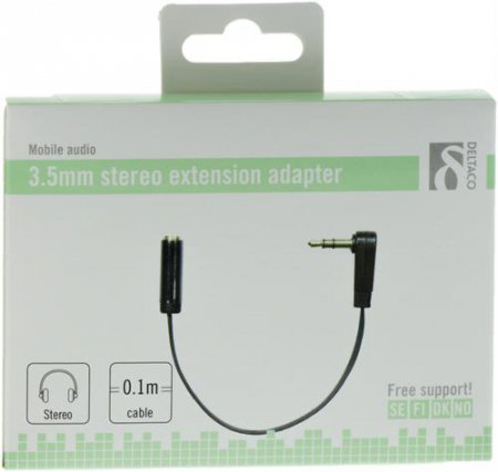 Deltaco 3.5mm Vinklad Stereo Förlängnings Adapter