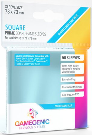 GameGenic Prime Board Game Sleeves Blue Square 50 Pack (71x71mm)