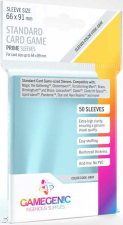 Gamegenic Prime Sleeves Grey Standard Card Game 50 Pack (66x91mm)