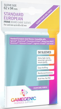 Gamegenic Prime Board Game Sleeves Purple Standard European 50 Pack (62x94mm)