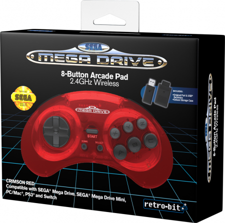 Retro-Bit SegaMegaDrive 8Button 2.8GHz Wireless Controlr CrimsonRed with Receivers