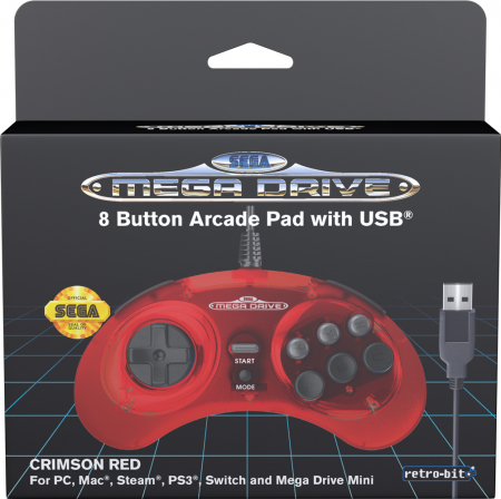 Retro-Bit Sega Mega Drive 8 Button USB Arcade Pad Crimson Red