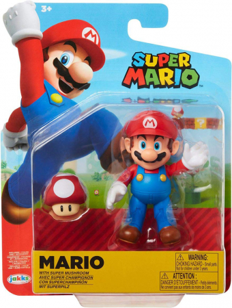 World of Nintendo Super Mario 10cm Mario with Super Mushroom Figure