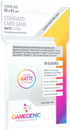 Gamegenic Matte Sleeves Grey Standard Card Game 50 Pack (66x91mm)