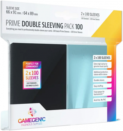 Gamegenic Prime Double Sleeving Card Game Black Sleeves 100 Pack (66x91mm)