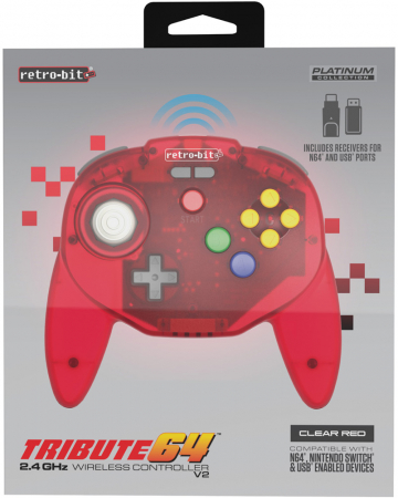 Retro-bit Tribute64 2.4 GHz Wireless Controller V2 - Clear Red