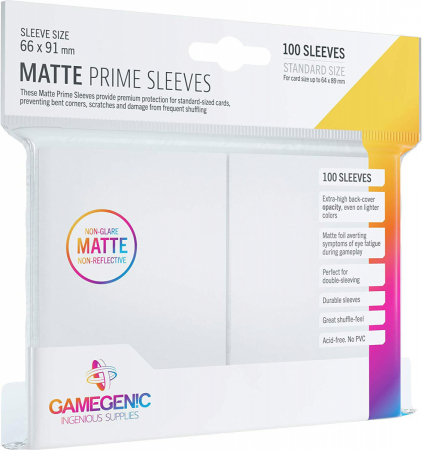 GameGenic Matte Prime Sleeves Standard Size White 100 Pack