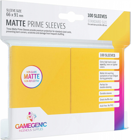 GameGenic Matte Prime Sleeves Standard Size Yellow 100 Pack