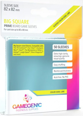 Gamegenic Prime Board Game Sleeves Lime Big Square 50 Pack (82x82mm)