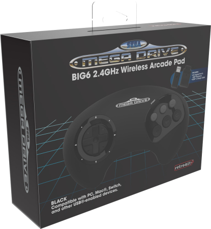 Retro-Bit Sega Mega Drive BIG6 2.4 GHz Wireless Arcade Pad Svart