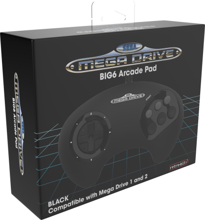 Retro-Bit Sega Mega Drive BIG6 Wired Arcade Pad Svart
