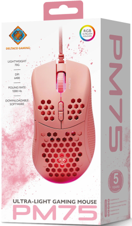 Deltaco Gaming PM75 Ultra-Light Wired Gaming Mouse Rosa