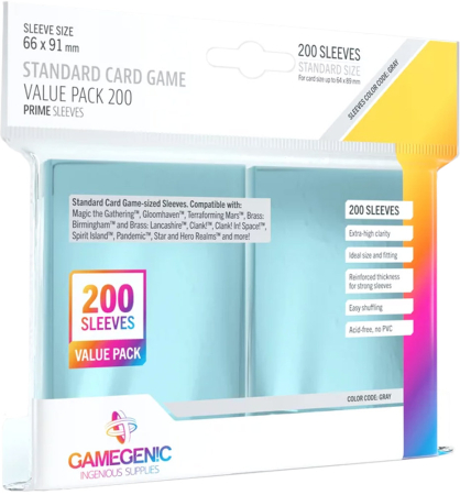 Gamegenic Prime Sleeves Grey Standard Card Game Value Pack 200 Sleeves (66x91mm)