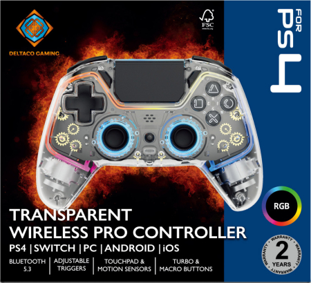 Deltaco Gaming Wireless Bluetooth Pro Controller with Macro Buttons Transparent