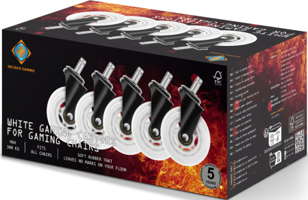Deltaco Gaming 3 Inch Rubber Wheels White (5-Pack)