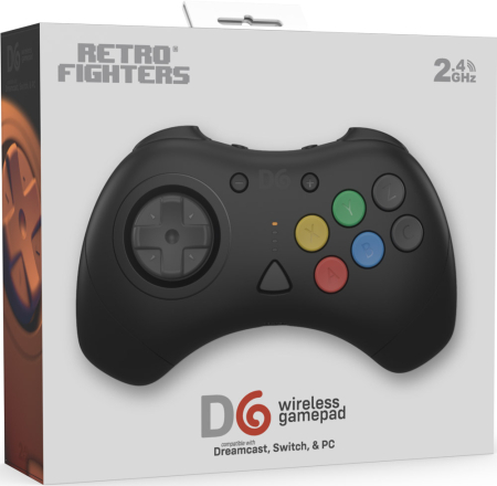 RetroFighters D6 Dreamcast Wireless 6-Button Controller Black