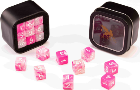 Greifenfels 16mm D6 Marble Series Dice 18st (Pink/White)