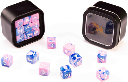 Greifenfels 16mm D6 Marble Series Dice 18st (Blue/Pink)