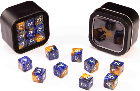 Greifenfels 16mm D6 Marble Series Dice 18st (Blue/Gold)
