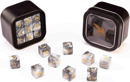 Greifenfels 16mm D6 Marble Series Dice 18st (Black/Grey)