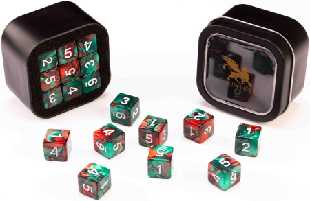 Greifenfels 16mm D6 Marble Series Dice 18st (Red/Green)