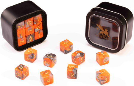 Greifenfels 16mm D6 Marble Series Dice 18st (Orange/Grey)