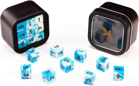 Greifenfels 16mm D6 Marble Series Dice 18st (Blue/White)