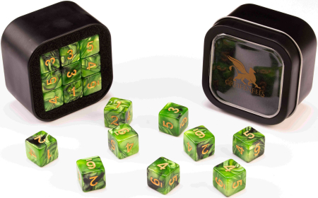 Greifenfels 16mm D6 Marble Series Dice 18st (Green/Black)