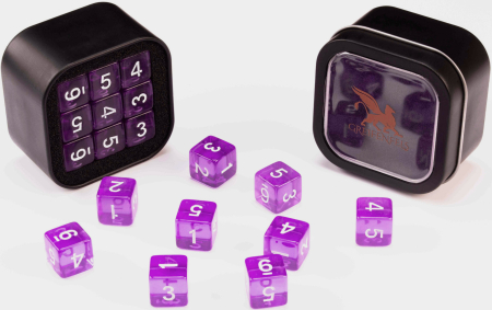 Greifenfels 16mm D6 Transparent Series Dice 18st (Purple)