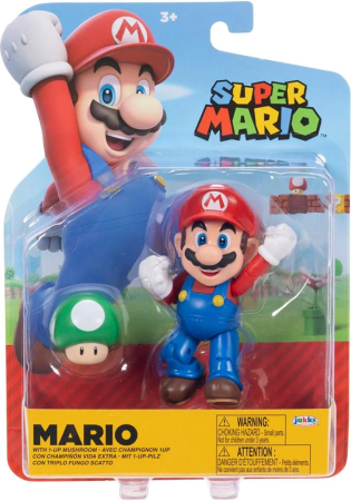 World of Nintendo Super Mario 10cm Mario with 1-Up Mushroom Figure