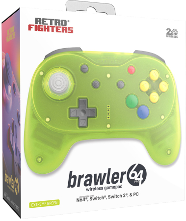 RetroFighters brawler64 Pro 2.4GHz Wireless Controller Extreme Green