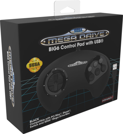 Retro-Bit Sega Mega Drive BIG6 Wired USB Arcade Pad Svart