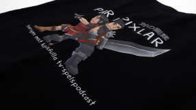 Screenshot på Par i Pixlar Gamla Loggan Podcast Svart Tygkasse 37x41cm